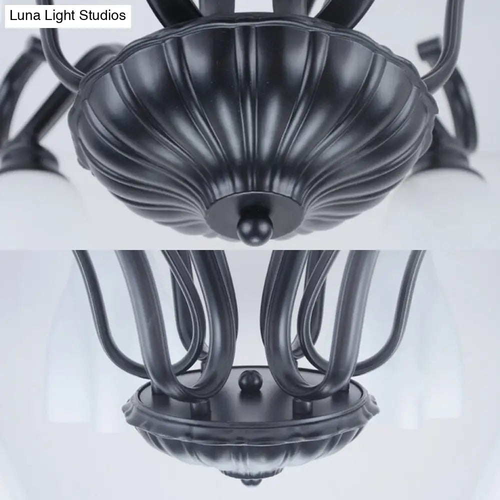 DecorBites™ Flower-Shaped White Glass Ceiling Light Fixture with 3/6/8 Lights for Classic Living Room Semi-Mount Lighting in Black