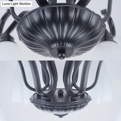 DecorBites™ Flower-Shaped White Glass Ceiling Light Fixture with 3/6/8 Lights for Classic Living Room Semi-Mount Lighting in Black