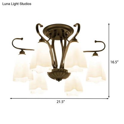 DecorBites™ Flower-Shaped White Glass Ceiling Light Fixture with 3/6/8 Lights for Classic Living Room Semi-Mount Lighting in Black