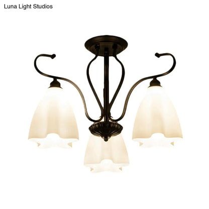 DecorBites™ Flower-Shaped White Glass Ceiling Light Fixture with 3/6/8 Lights for Classic Living Room Semi-Mount Lighting in Black