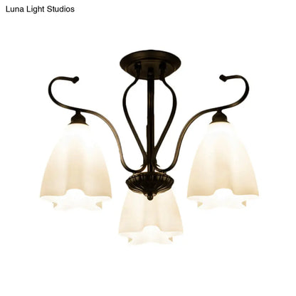 DecorBites™ Flower-Shaped White Glass Ceiling Light Fixture with 3/6/8 Lights for Classic Living Room Semi-Mount Lighting in Black
