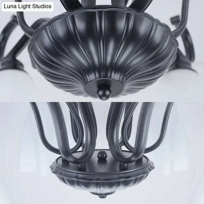 DecorBites™ Flower-Shaped White Glass Ceiling Light Fixture with 3/6/8 Lights for Classic Living Room Semi-Mount Lighting in Black