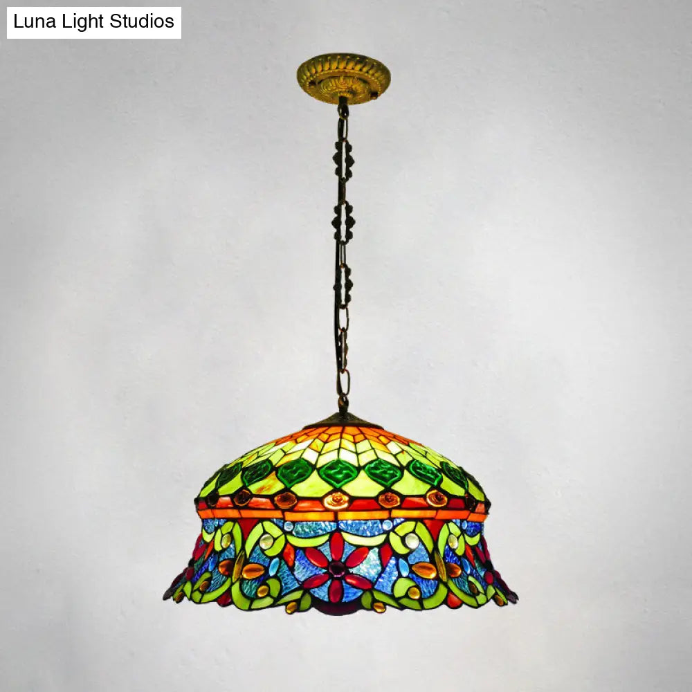 Flower Stained Glass Ceiling Light for Living Room with 3 Bulbs