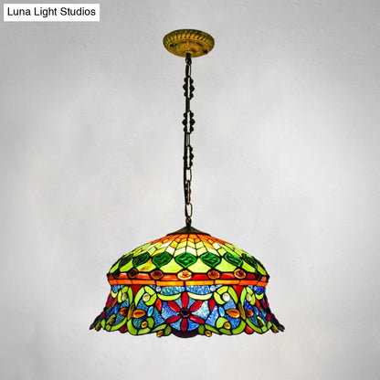 Flower Stained Glass Ceiling Light for Living Room with 3 Bulbs