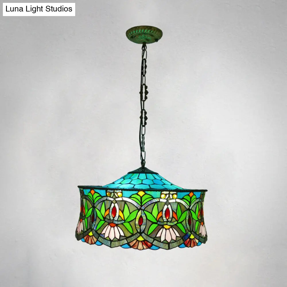 Flower Stained Glass Ceiling Light for Living Room with 3 Bulbs