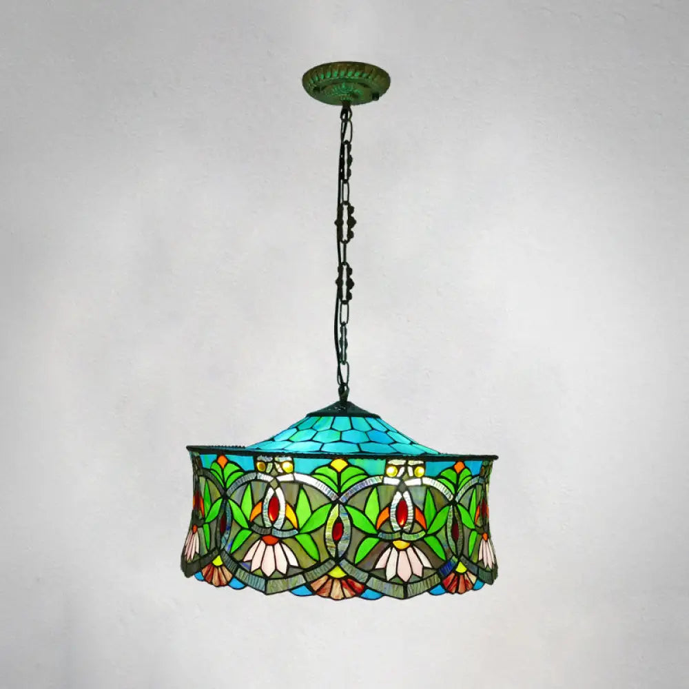 Flower Stained Glass Ceiling Light for Living Room with 3 Bulbs