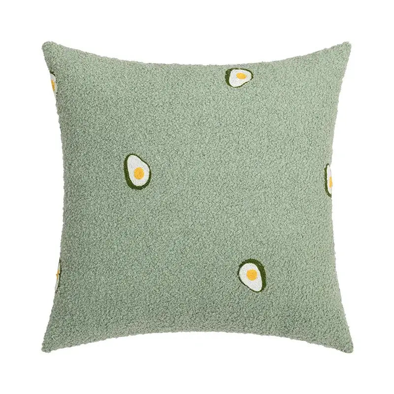 Soft light green decorbites fluffy comfort pillow cover with embroidered avocado design for living room decor