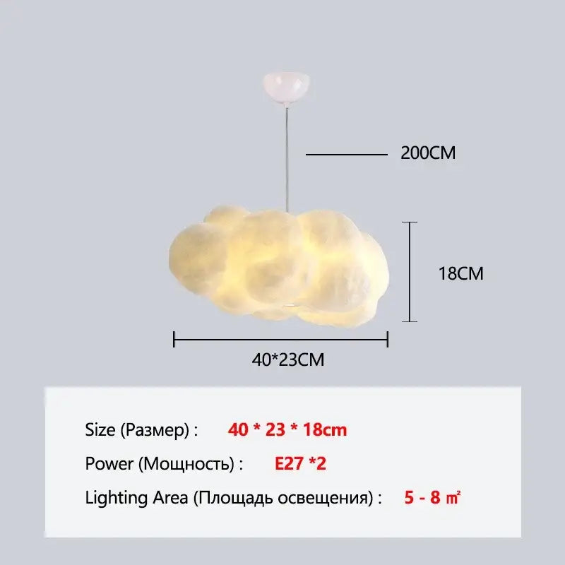 Soft glowing fluffy white cloud chandelier pendant light with warm yellow illumination and white ceiling fixture decorbites