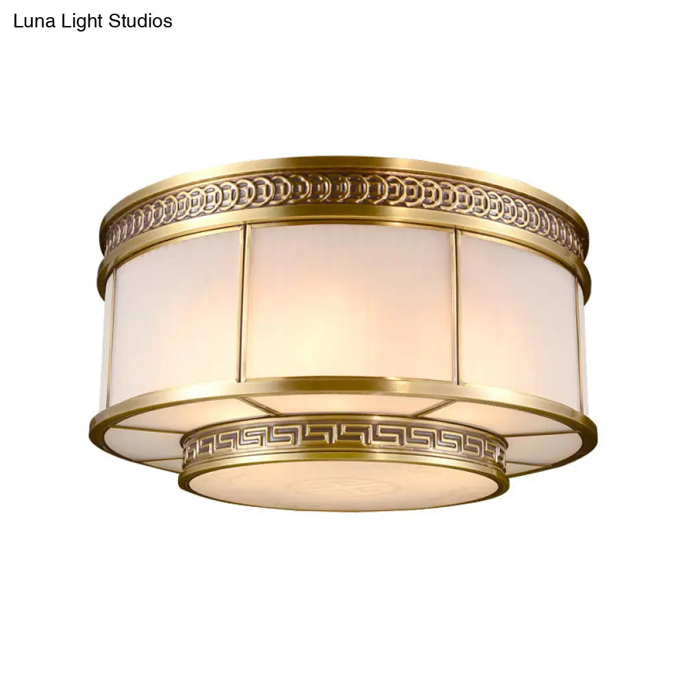 DecorBites™ DecorBites™ Flush Mount Colonial Opal Glass Ceiling Light Fixture with Gold Accent - Ring Restaurant