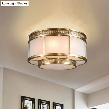 DecorBites™ DecorBites™ Flush Mount Colonial Opal Glass Ceiling Light Fixture with Gold Accent - Ring Restaurant