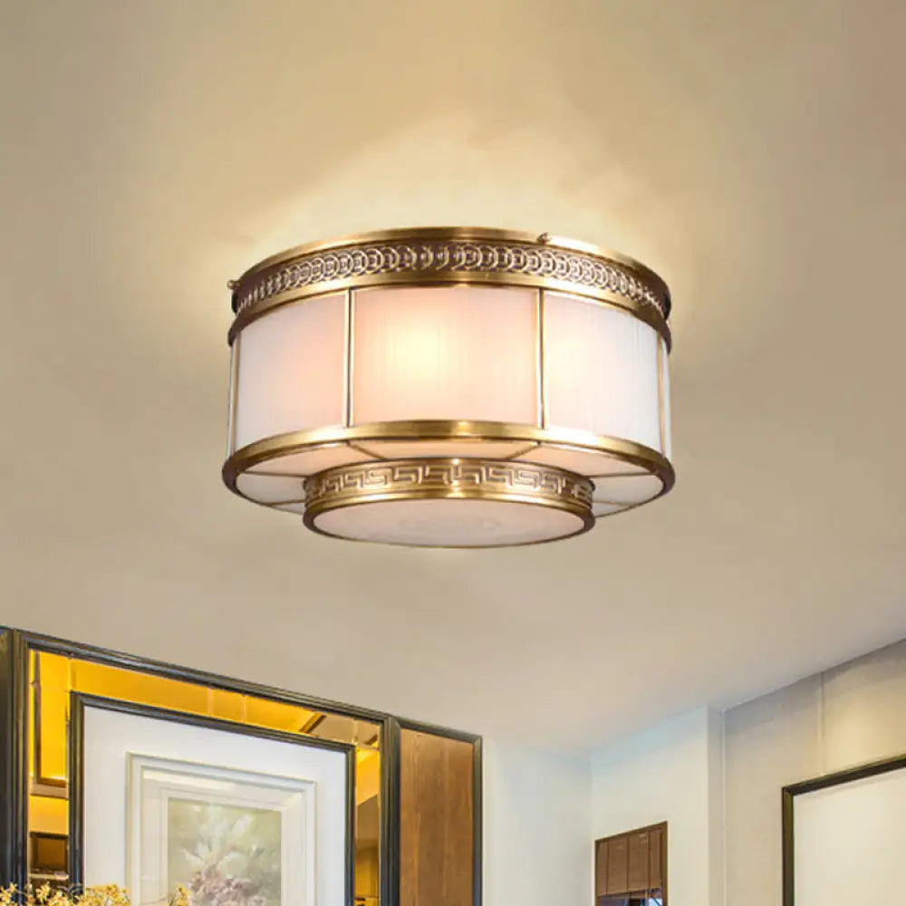 DecorBites™ DecorBites™ Flush Mount Colonial Opal Glass Ceiling Light Fixture with Gold Accent - Ring Restaurant