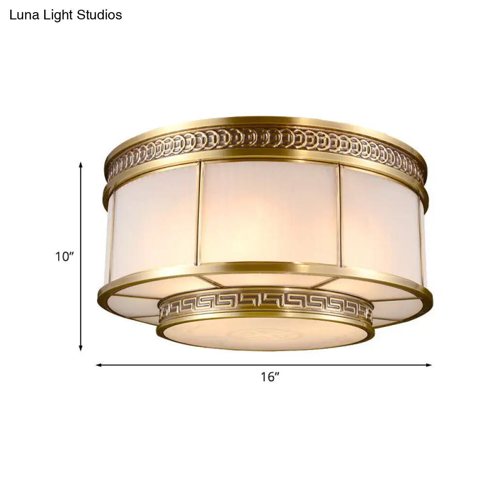 DecorBites™ DecorBites™ Flush Mount Colonial Opal Glass Ceiling Light Fixture with Gold Accent - Ring Restaurant