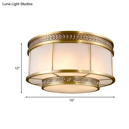 DecorBites™ DecorBites™ Flush Mount Colonial Opal Glass Ceiling Light Fixture with Gold Accent - Ring Restaurant