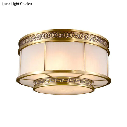 DecorBites™ DecorBites™ Flush Mount Colonial Opal Glass Ceiling Light Fixture with Gold Accent - Ring Restaurant