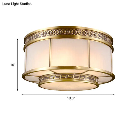 DecorBites™ DecorBites™ Flush Mount Colonial Opal Glass Ceiling Light Fixture with Gold Accent - Ring Restaurant