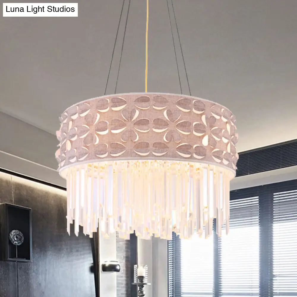 Flute Crystal Drum Chandelier: Minimalist White Pendant Lamp, 4 Heads for Dining Room