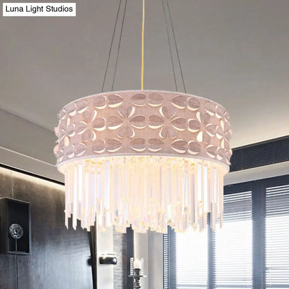 Flute Crystal Drum Chandelier: Minimalist White Pendant Lamp, 4 Heads for Dining Room