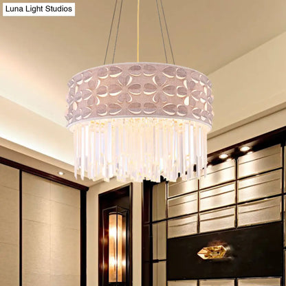 Flute Crystal Drum Chandelier: Minimalist White Pendant Lamp, 4 Heads for Dining Room