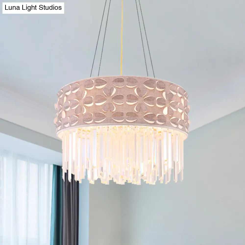 Flute Crystal Drum Chandelier: Minimalist White Pendant Lamp, 4 Heads for Dining Room
