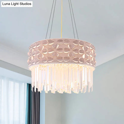 Flute Crystal Drum Chandelier: Minimalist White Pendant Lamp, 4 Heads for Dining Room