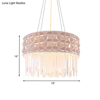 Flute Crystal Drum Chandelier: Minimalist White Pendant Lamp, 4 Heads for Dining Room