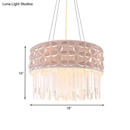 Flute Crystal Drum Chandelier: Minimalist White Pendant Lamp, 4 Heads for Dining Room