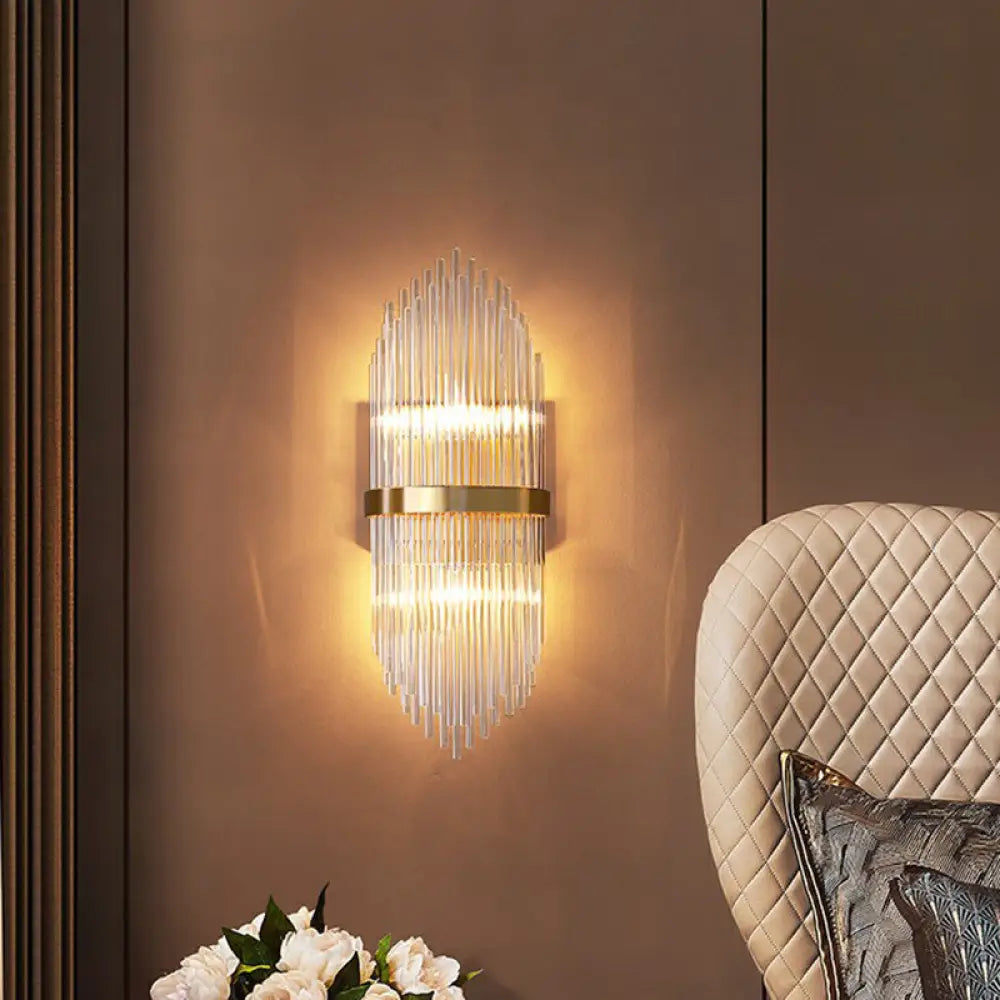 DecorBites™ Flute-shaped Wall Sconce with Clear Crystal Rods - Bedside Wall Light in Gold