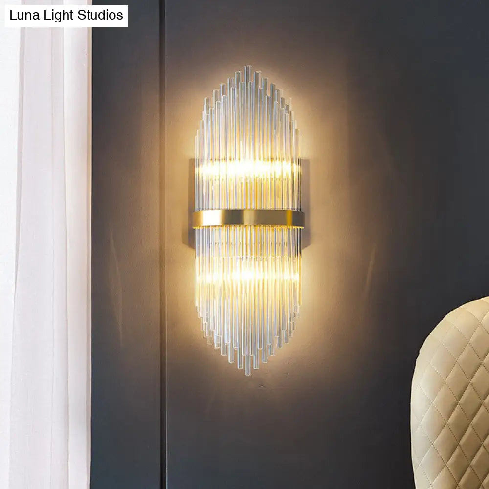 DecorBites™ Flute-shaped Wall Sconce with Clear Crystal Rods - Bedside Wall Light in Gold