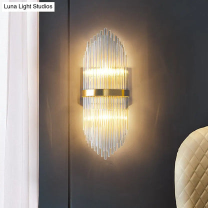 DecorBites™ Flute-shaped Wall Sconce with Clear Crystal Rods - Bedside Wall Light in Gold