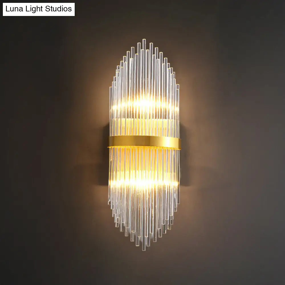 DecorBites™ Flute-shaped Wall Sconce with Clear Crystal Rods - Bedside Wall Light in Gold