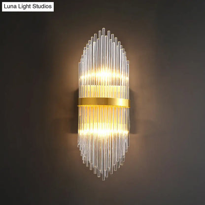 DecorBites™ Flute-shaped Wall Sconce with Clear Crystal Rods - Bedside Wall Light in Gold