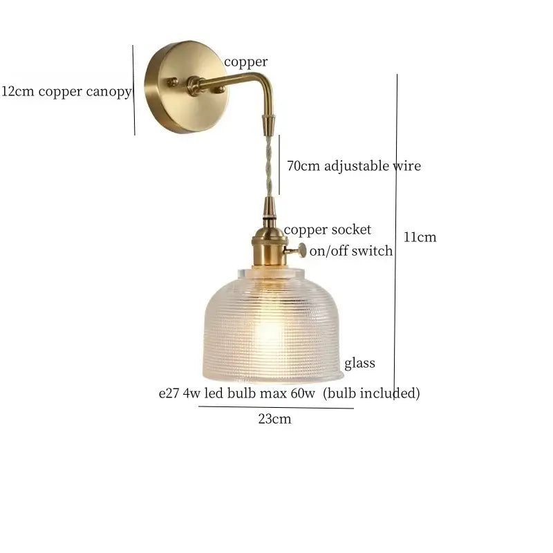 Antique brass-finished wall sconce with textured glass shade decorbites brass glass led for bedroom decor