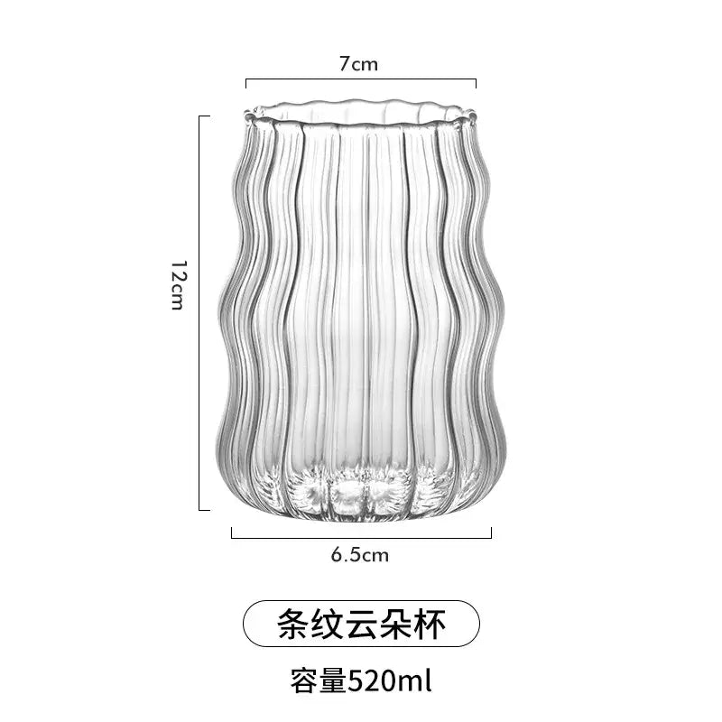 Clear glass coffee mug with vertical wavy ridges and fluted base from decorbites glass coffee mug set