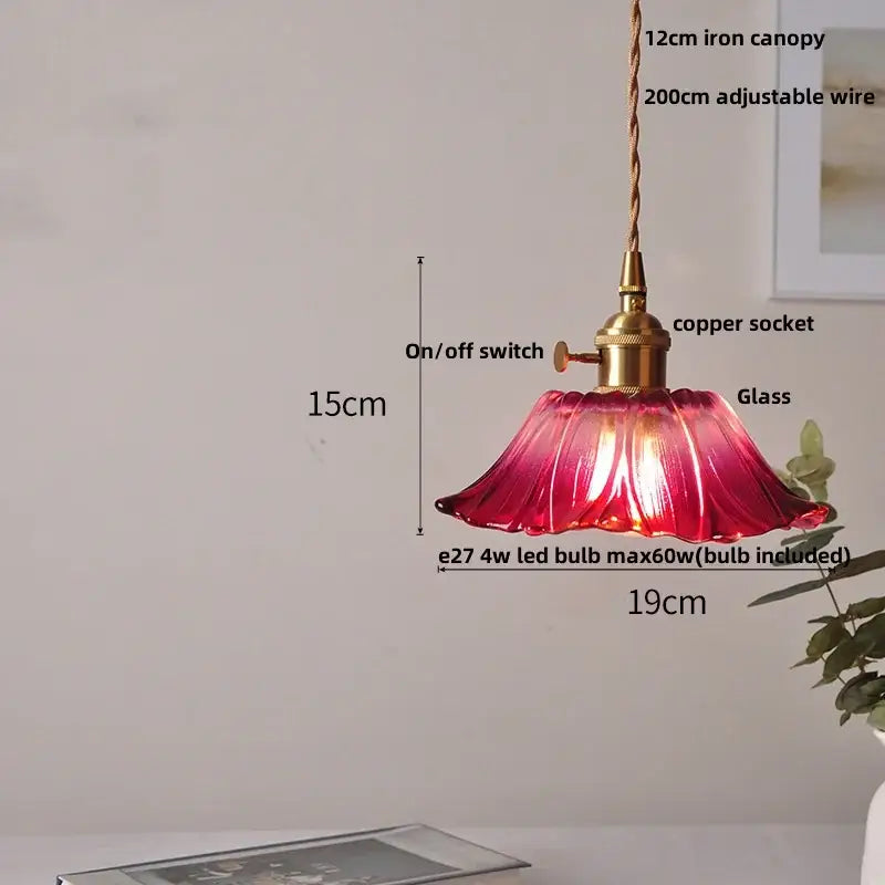 Vibrant red clear glass pendant light with fluted petal design and brass finish for kitchen dining decorbites clear glass