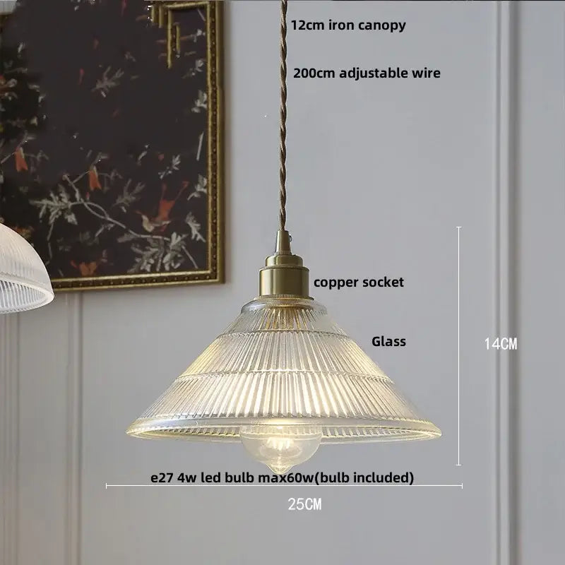 Fluted clear glass pendant light with brass finish featuring a ribbed translucent shade for kitchen dining decorbites clear glass