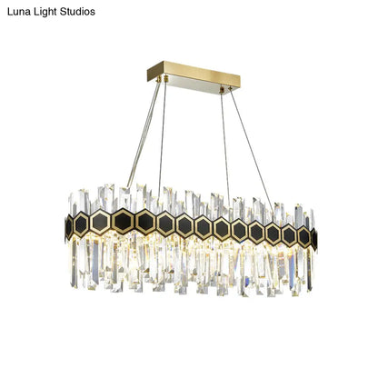 DecorBites™ Fluted Crystal Island Lamp: Mid-Century LED Pendant Light in Black-Gold for Dining Room