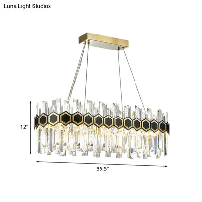 DecorBites™ Fluted Crystal Island Lamp: Mid-Century LED Pendant Light in Black-Gold for Dining Room