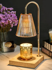 Fluted glass gold wax melting candle warmer with engraved base and translucent shade for decorbites gold wax decor