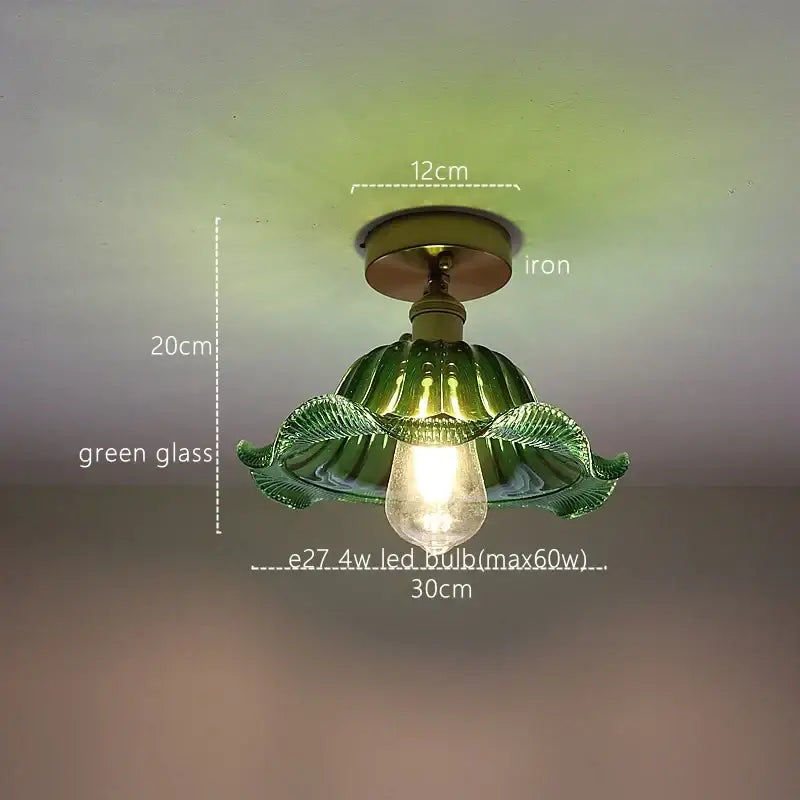 Fluted green stripe glass pendant light with a green glass leaf-shaped shade iron base and 27.4w led bulb decorbites green stripe