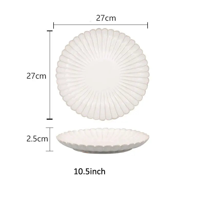White ceramic dinnerware set plate with scalloped sunburst pattern 27cm diameter decorbites ceramic white glaze