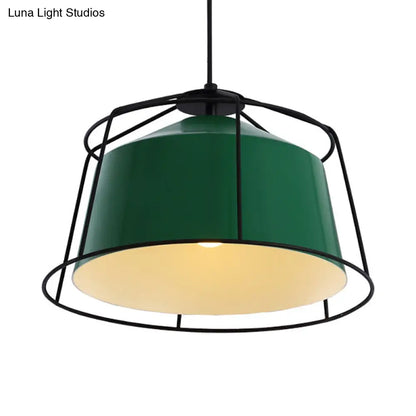 Forest Green Barn Shaped Pendant Light: Traditional Metal Cage Single Lamp for Kitchen