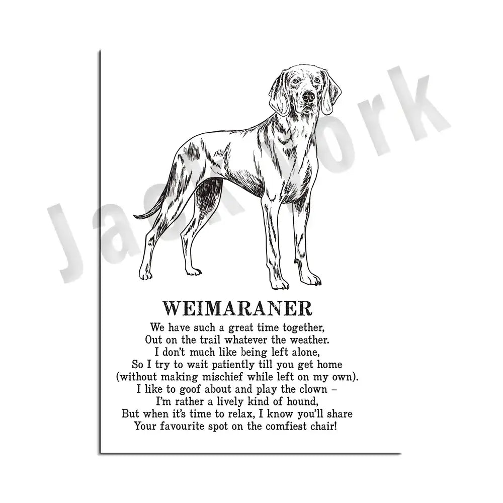 Framed black and white weimaraner dog breed poetry poster set for living room decor from decorbites dog breed collection