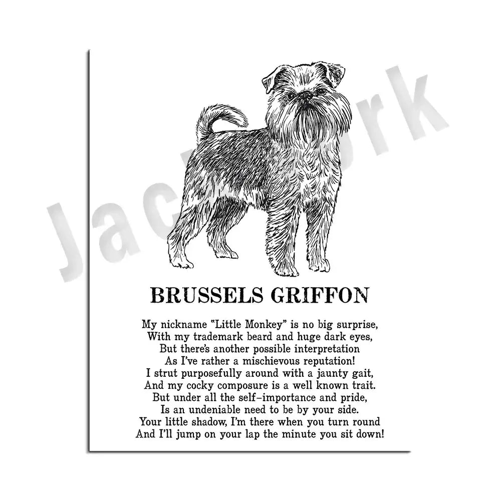 Framed black and white brussels griffon dog breeds poster with poem below for bedroom wall decorbites dog breeds collection