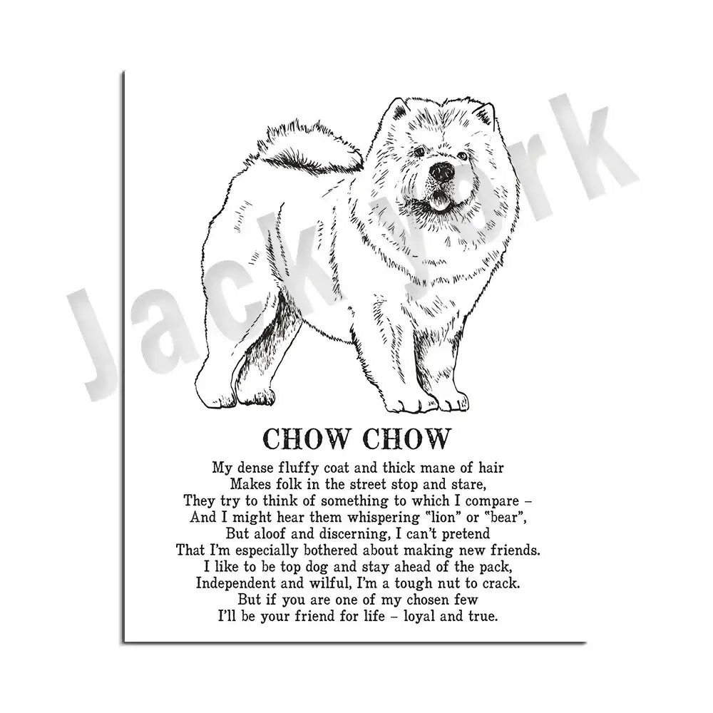 Framed black and white chow chow dog breeds poster with poem decorbites dog breeds bedroom wall art decor
