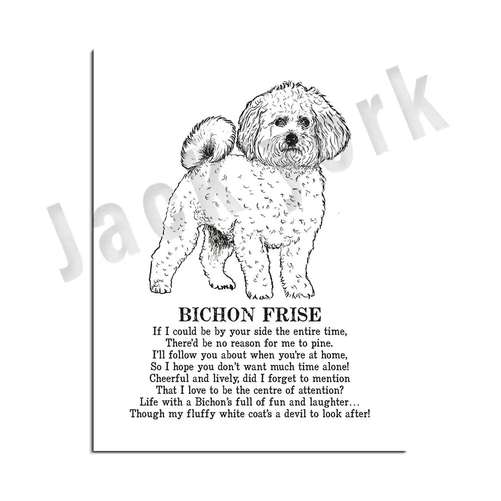 Framed black and white bichon frise dog breeds poster with poem for bedroom wall art decorbites dog breeds collection