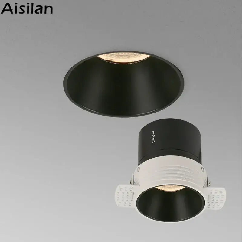 Frameless white cob led downlight with black and white aisilan recessed matte finish for living room decorbites cob led