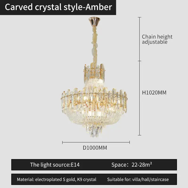 Luxurious french bead chain crystal chandelier with amber glass and gold electroplated accents for dining room decorbites french bead