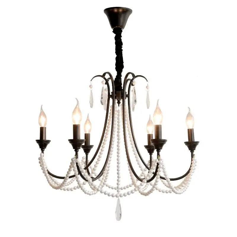 Antique bronze french black e14 candle chandelier adorned with cascading pearls and crystal teardrops for living room decor