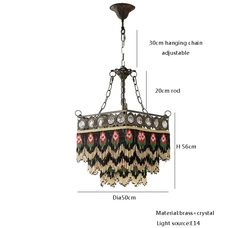 Ornate french brass crystal floral chandelier with red green and cream beaded fringe for brass crystal ceiling decorbites french brass