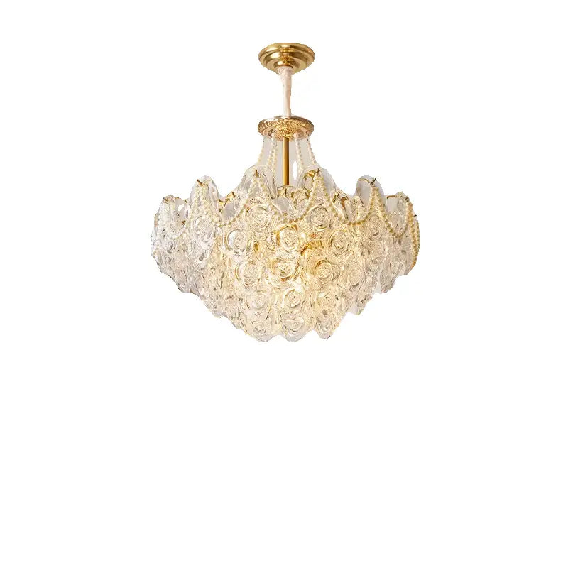 Elegant decorbites french chandelier pearl rose gold pendant light with intricate crystal roses for bedroom decor
